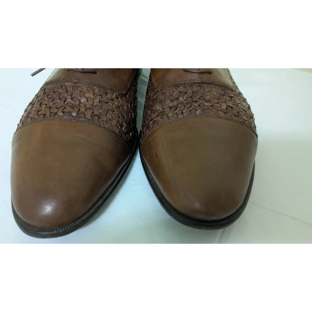 Johnston & Murphy Domani Brown Leather Cap Toe Basketweave Lace Oxford 12M Italy